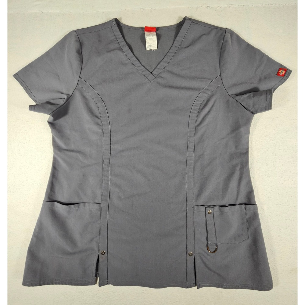 Dickies Gen Flex Womens XL Pewter Gray V-Neck Scrub Top 858520 Utility Pocket